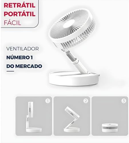 Ventilador Portátil Silencioso Dobrável Recarregável Expansivel 4 Velocidades