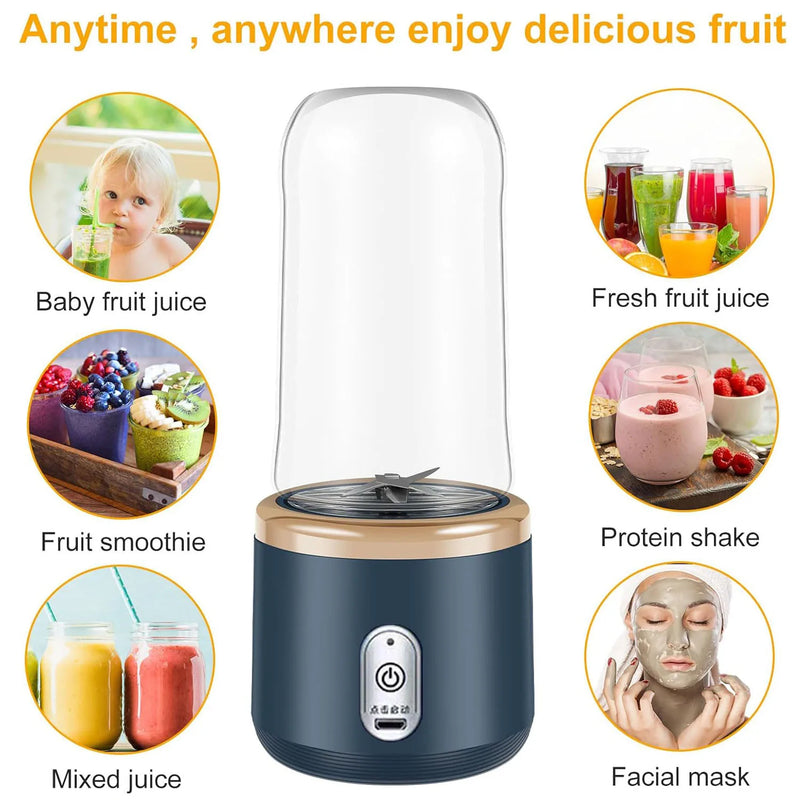 Liquidificador portátil  mini suco liquidificador copo recarregável frutas shakes espremedor misturador 400ml 6 lâminas para viagens