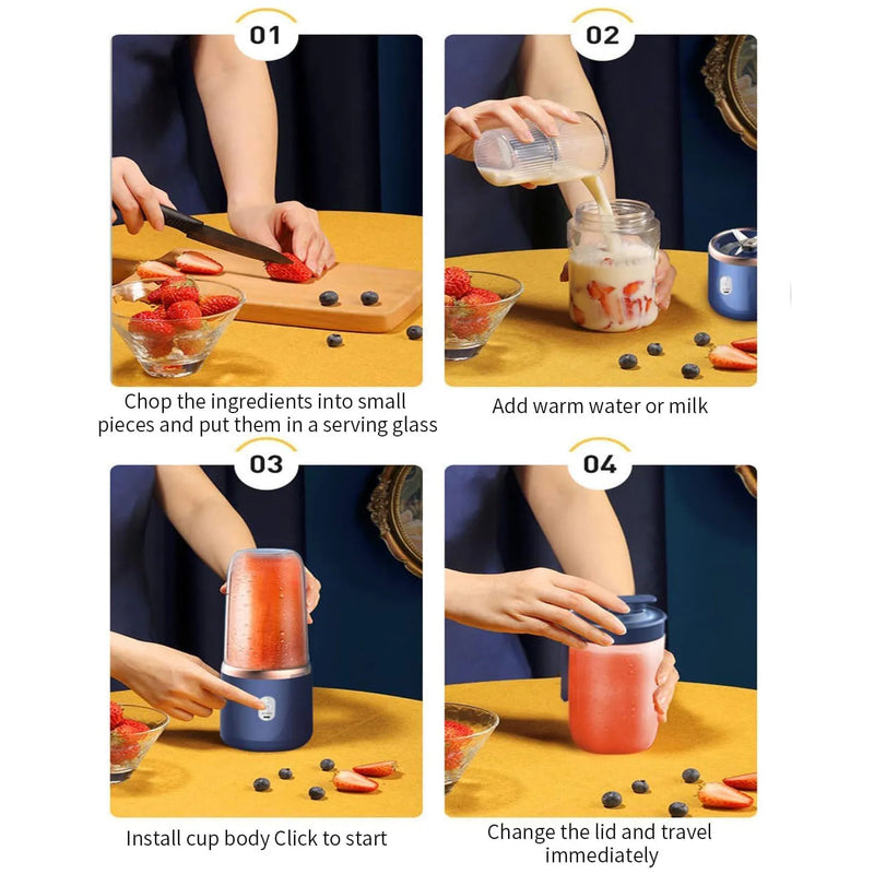 Liquidificador portátil  mini suco liquidificador copo recarregável frutas shakes espremedor misturador 400ml 6 lâminas para viagens