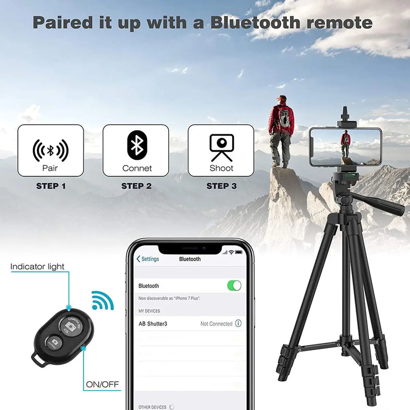 Tripé de celular para gravação de vídeo, com controle remoto bluetooth
