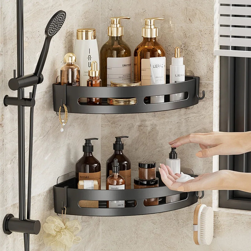 kit prateleiras de banheiro suporte de shampoo toalhas e outros sem precisar perfurar